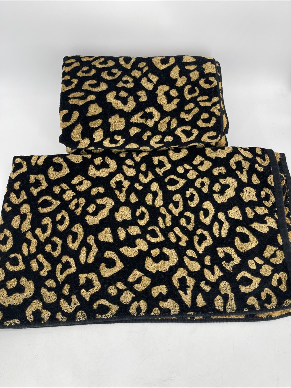 Christian Lacroix Black and Gold Leopard Print Bath Towels-Set Of 3